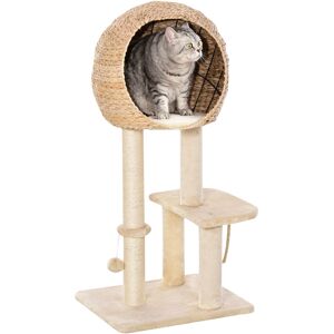 PawHut Arbre à chat griffoir chat arbre à grimper  style cosy chic peluche courte massette hauteur 100 cm beige   Aosom France