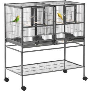 PawHut Grande Volière Cage à Oiseaux avec Séparation Mangeoire Perchoir 95 x 45 5 x 102 cm Noir et Gris