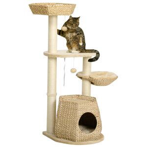 PawHut Arbre à chat griffoir chat hauteur 119 cm colonnes renforcées avec niche hamac 2 balles suspendues   Aosom France