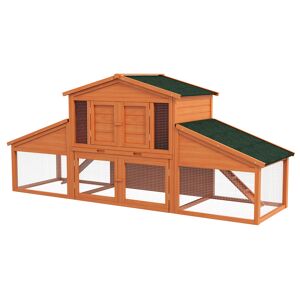 PawHut Clapier cage à lapins rongeurs poulailler XXL 2 étages 2 enclos tiroir déjection 2,25L x 0,70l x 1H m bois massif pin