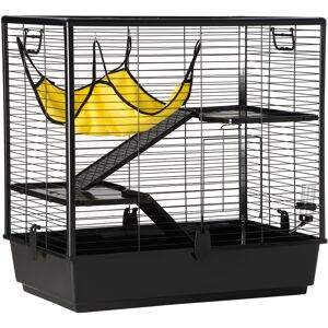 PawHut Cage petits rongeurs cochon d'inde, lapin, furets 3 niveaux avec abreuvoir, hamac, 2 rampes dim. 80L x 48l x 78H cm - noir