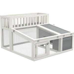 PawHut Clapier, cage à lapin en bois avec étagère pour plantes grand espace en bois, plusieurs portes Dim. 94L x 90l x 60H cm