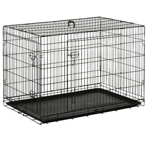 PawHut Cage caisse de transport pliante pour chien en acier 2 portes verrouillables 106L x 68l x 76H cm noir