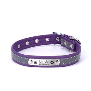 PJTJ Nom D'identification Gravé Personnalisé Collier De Chat Collier De Chat en Cuir PU Collier De Chat Personnalisé Collier De Chat Réfléchissant Collier De Chat Réglable,Violet,Col en L 36-46 Cm - Publicité