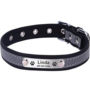 PJTJ Nom D'identification Gravé Personnalisé Collier De Chat Collier De Chat en Cuir PU Collier De Chat Personnalisé Collier De Chat Réfléchissant Collier De Chat Réglable,Le Noir,Col S 26-32 Cm - Publicité