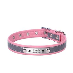 PJTJ Nom D'identification Gravé Personnalisé Collier De Chat Collier De Chat en Cuir PU Collier De Chat Personnalisé Collier De Chat Réfléchissant Collier De Chat Réglable,Rose,Col XL 41-51cm - Publicité