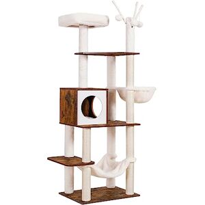 Brother Arbre à Chat, Tour de Jeux Moderne 168 cm, Meuble pour Chats d’Intérieur avec Griffoirs, Coussins Amovibles, Panier, Marron Rustique EMPJ120SR - Publicité