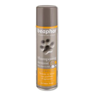 Beaphar – Shampoing mousse sans rinçage à l'Aloe Vera pour chien et chat – Nettoie, nourrit, protège et parfume le poil aux agrumes – Pratique et facile à utiliser – Flacon 250 ml - Publicité