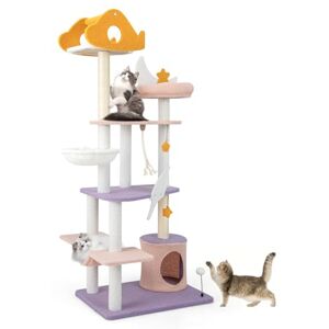 GOPLUS Arbre à Chat de 167 cm, Grande Arbre Moderne pour Chat avec Griffoirs en Sisal, Plateformes, Jouets Inclus, Hamac Incurvé, Mobilier Elégant pour Chats, 68x48x167cm - Publicité