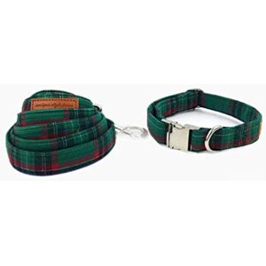 ZMKW Collier de Chien écossais Vert foncé avec nœud Papillon Collier Boucle en métal Laisse pour Chiens Collier de Chat et Laisse, XL - Publicité