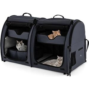 GOPLUS Sac de Transport à 2 Compartiments pour Chien Chat de Grande à Petite Taille, Caisse de Voyage Portable 2 Couches, Hamacs Amovibles, Piquets de Sol, pour Chat Chien (Noir) - Publicité