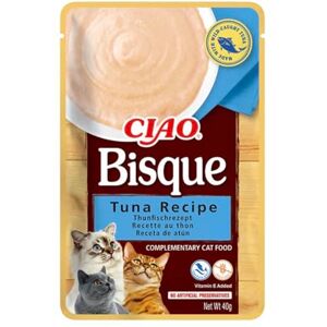 INABA Ciao Bisque Thon Friandise pour Chat Humide 1 x 40g Délicieuse et Saine Purée Plat d'accompagnement Complément Naturel et sans céréales Pâtée pour Chat - Publicité