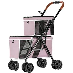 KKXXYQFC Poussette pour animaux de compagnie à 4 roues pour chiens et chats de petite et moyenne taille, poussette double pour chien, cage de voyage pliable pour 2 chiots ou deux chatons, rose - Publicité