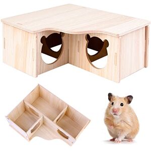 Mitening Maison Hamster en Bois,Abri pour Rongeurs,Maison en Bois pour Hamster,Cage de Hamster,3 Maisons Maisonnette pour Hamster pour Hamsters Nains, Gerbilles, Degus, Souris à Maquereau - Publicité