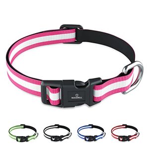 MASBRILL Collier pour Chien, Réfléchissant Collier de Chien Réglable pour Petit Moyen Grand Chien, Collier de Chien en Nylon Respirant et Rembourré pour Le Dressage, Rose, 2.5cm Largeur - Publicité