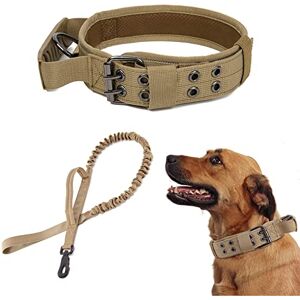 WOOLUCK Collier de Chien Tactique Militaire, Réfléchissant avec Poignée Collier de Dressage Réglable à Cinq Vitesses, Ensemble Collier et Laisse pour Chien Militaire K9, XL Brun - Publicité