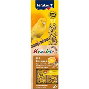 Vitakraft Kräcker Friandise pour Canaris Alimentation Pour Oiseaux Domestiques Assortiment de 3 Délicieux Kräckers à l'Œuf et aux Graines de Graminée Boîte de 80 g 3 Baguettes - Publicité