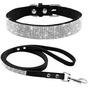 DTREEL Ensemble Collier Et Laisse pour Chien en Cuir Collier Et Laisse pour Chien Réglables Ensemble Collier Et Laisse pour Chat Et Chien en Strass Cloutés Ensemble Collier Et Laisse De Dressage Po - Publicité