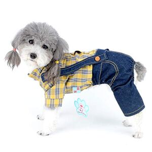 Ranphy Vêtements pour animaux de compagnie pour petits chiens, chats et chiots Combinaison à quatre pattes avec chemise en jean bleu Style britannique Nœud papillon Veste classique Vêtements - Publicité