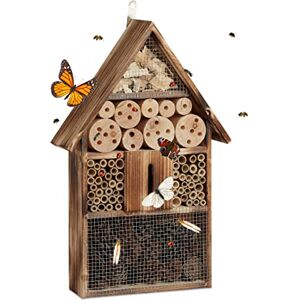 Relaxdays , nature Hôtel à insectes en bois brûlé 50 cm à suspendre abri abeille refuge papillon grillage, 9,5x31x48 cm - Publicité