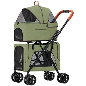 dsmsdre Poussette double pour chien et chat Poussette de voyage respirante pour 2 chiens/chats Cage amovible pliable Double couche Chariot pour animal domestique (vert) - Publicité