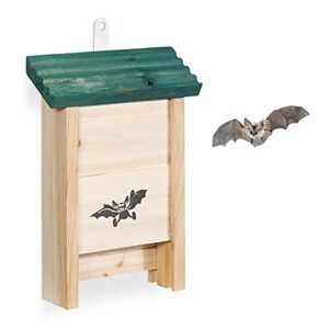 Relaxdays , nature, abri à chauve-souris, Niche en bois non traité de sapin, Maison, Boîte HxLxP : 25,5 x 18 x 6 cm, vert - Publicité