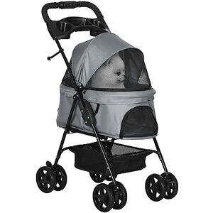 PawHut Poussette buggy pliable chien chat panier rangement porte-gobelets tissu 300D Oxford imperméable 4 roues gris - Publicité