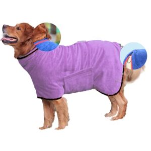 Hixingo Peignoir pour Chien en Microfibre avec Velcro, Peignoir Chien Super Absorbante, Animaux Serviette Chien Convient pour Les Chiens de Petite, Moyenne Grande et Chats Taille (L-50cm Back,Mauve) - Publicité