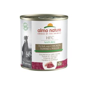 almo nature HFC Natural Nourriture humide pour chiens avec Thon et Poulet à l'origine propres à la consommation humaine et désormais utilisée pour la préparation des aliments pour chiens. Publicité
