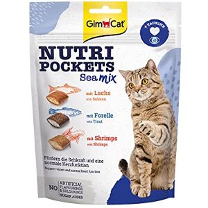 GimCat Nutri Pockets Sea Mix Snack croustillant pour chats, avec une farce crémeuse et des ingrédients fonctionnels 1 sachet (1 à 150 g) - Publicité