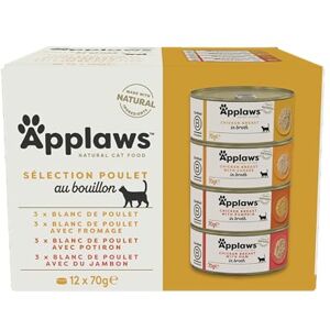 Applaws 100% Alimentation humide naturelle pour chat Sélection de poulet en bouillon pour chats adultes 12 x 70g boîtes - Publicité