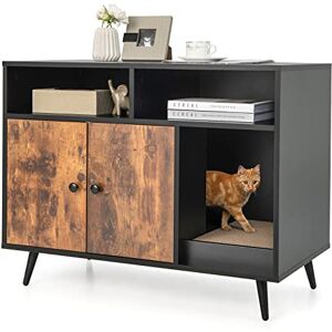 GOPLUS Maison de Toilette pour Chat, Armoire pour Chat avec Armoire à Double Porte, Compartiments et Griffoir pour Chat, Meuble pour Chats Intérieur, 90 x 50 x 70 CM - Publicité