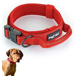 PetTec Collier pour chien en néoprène et nylon avec poignée pour petits et grands chiens (S-XL), extrêmement résistant et imperméable, réglable, collier et laisse Rouge - Publicité