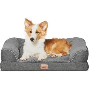 Bedsure Grand Lit Orthopédique Chien Canapé pour Chien avec Mousse Viscoélastique, Couchage Confortable en Taille 71x58 cm, Canapé pour Chien Lavable, Gris - Publicité