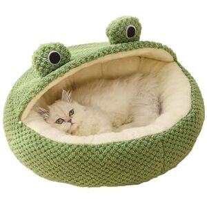 JINGTOPS Maison pour Chat D'IntéRieur,Couchage Chat,Coussin Chat Anti Stress, Grotte pour Chat,Lits pour Chat Forme de Grenouille Chaude et Douce avec Fond AntidéRapant (S-40cm, moitié Hangar) - Publicité