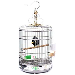 NYKK Petite cage à oiseaux / Cottages Bird House Cage à oiseaux en acier inoxydable Cage de bain ronde Cage à oiseaux ornementale ronde avec motif peint Hauteur surélevée cage à oiseaux / nichoir nichoir o - Publicité