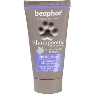 Beaphar – Shampoing premium pour chiot – Aux polyphénols de raisin, aux extraits naturels de fleurs de coton & fleurs d’oranger – Nettoie et laisse un pelage parfumé – pH neutre & sans parben – 30ml - Publicité