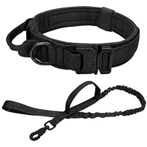 ZMKW Collier de Chien Tactique Militaire Laisse élastique élastique en Nylon Collier pour Animaux de Compagnie Grands Chiens Collier de Dressage-Ensemble Noir, M - Publicité