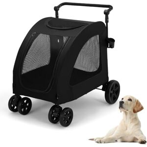 PJDDP Poussette Pliable Pour Grands Chiens, Chariot Pour Chien À 4 Roues Chariot Pour Chien Avec Poignée Réglable Poussette Pour Animaux Avec Entrée/Sortie Facile Jusqu'à 110 Lbs,Noir - Publicité