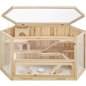 TecTake 403227 Cage à Lapin Hamster Cochon d’Indes Petits rongeurs en Bois, Plusieurs étages, Toit Amovible, Accessoires Inclus - Publicité