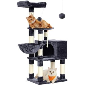 Feandrea Arbre à Chat Hauteur 138 cm, Tour de Jeux pour Chats, avec Base et 9 Poteaux à Griffer, 1 Plateforme, 1 Niche, 1 Hamac, 1 Pompon, 1 Corde, Tissu Peluche, Multi-Niveaux, Gris Fumé PCT060G01 - Publicité