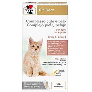 Doppelherz Complexe Cute et Poils pour Chats, Soutien à la Fonction Dermique en Cas de Dermatose et Perte Excessive de Poils, Oméga-3+6, Biotine, Vitamines B+E+A, 25 Crèmes à Lécher - Publicité