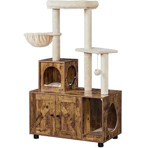 Yaheetech Arbre à Chat avec Litière Maison pour Chat Table d'appoint avec Niche Panier Plateforme Cachettes Armoire Griffoir pour Chat 80 × 45 × 134,5 cm Brun Rustique/Beige - Publicité