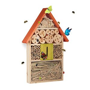 Relaxdays Hôtel à insectes à suspendre maison à papillon bois jardin balcon abeilles coccinelles HLP 47x31x7 cm, orange - Publicité