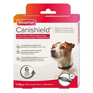 Beaphar CANISHIELD 0,77 g – 1 collier antiparasitaire pour petits et moyens chiens – Substance active : Deltaméthrine Agit contre les tiques, les puces et les phlébotomes – 48 cm - Publicité