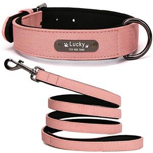 Gulunmun Collier de Chien personnalisé Collier de Chiens personnalisé Collier de nom gravé pour Les Grands Petits Chiens Chiot ID Colliers réglable Chat Collier-Collier Rose Laisse XL - Publicité