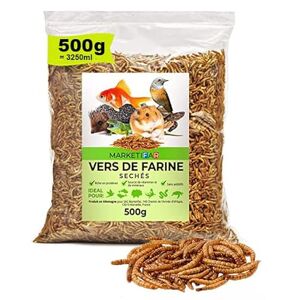 MARKETIFAR vers de Farine séchés 500g = 3250ml Nourriture pour Poissons, Oiseaux, Tortues, Hérissons, Rongeurs et Reptiles - Publicité