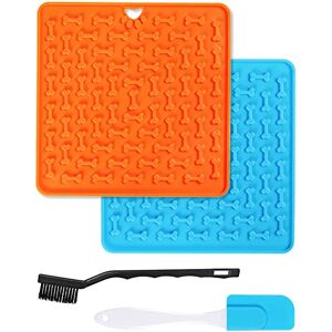 Yiran Tapis de Leche Chien,4Pcs Tapis de Lechage pour Chien et Chat Ventouse (Tapis de Leche Bleu&Orange+Spatule+Brosse) Chien/Chat Accessoire Antidérapants sans BPA pour Nourriture,Entraînement,Toilettage - Publicité