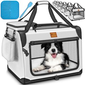 TRESKO ® Cage pliable pour chien avec tapis de fuite et spatule, taille M 61 x 42 x 42 cm, caisse de transport pour chiens et chats, caisse de transport pour petits et grands chiens Sac robuste gris - Publicité