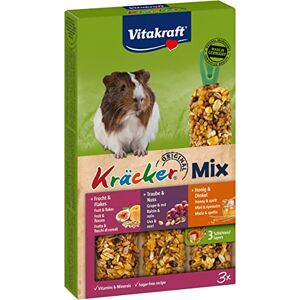 Vitakraft Kräcker Friandise pour Cochon d'Inde Alimentation Complémentaire Assortiment de Délicieux Kräckers Raisin Noix, Miel Épautre, Fruits Flocons Boîtes de 3 Baguettes 168g - Publicité